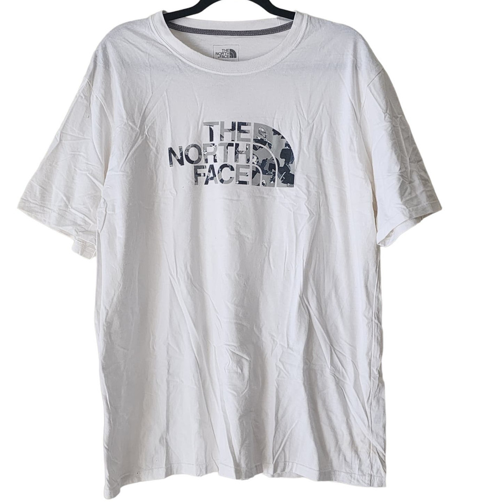 The North Face Short Sleeve 100% Cotton White Black Logo Tee Shirt Mens XL
